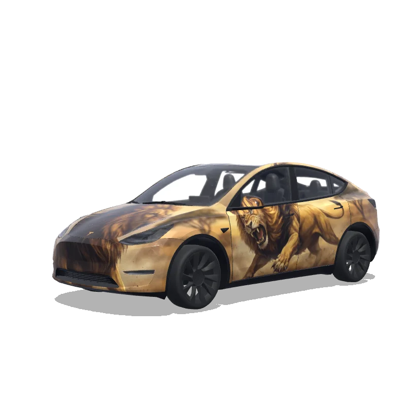 Tesla Model Y 2020-2024 — attacking lion on both left and right side of the template wrap preview