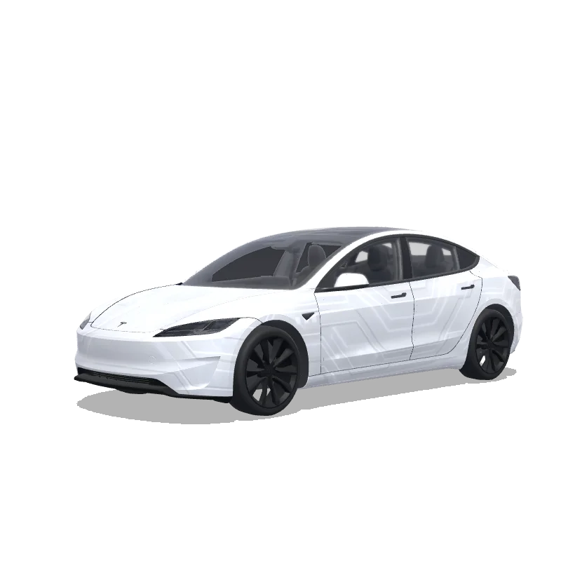 Tesla Model 3 (2024+) Performance — Wrap-Vorschau: 未来风格 简约风格 高清 白色主题. Colors: white.