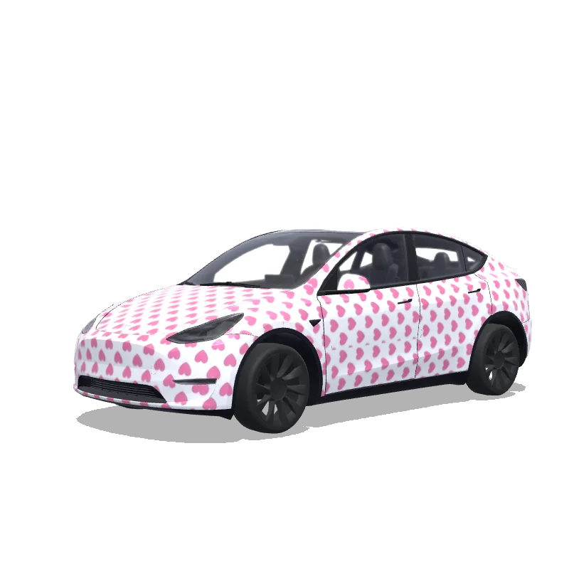 Tesla Model Y 2020-2024 — Pink hearts on a white background.涂装预览