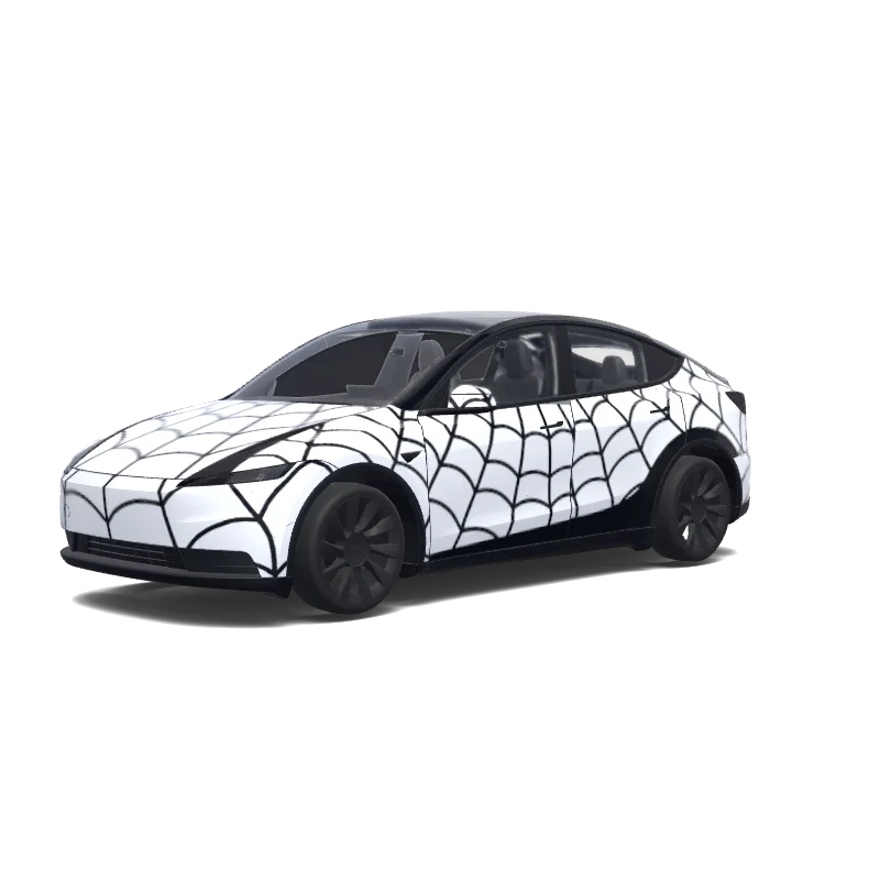 Tesla Model Y (2025+) Standard — vista previa del diseño White and Black Spiderman.
