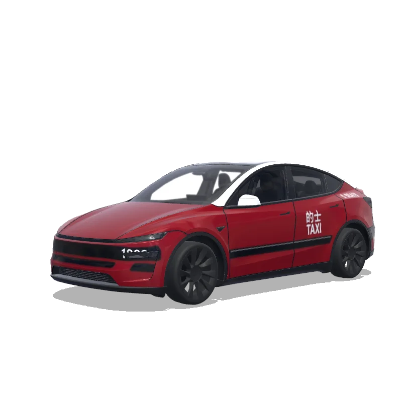 Tesla Model Y (2025+) Premium — Wrap-Vorschau: Hong Kong Red Taxi.