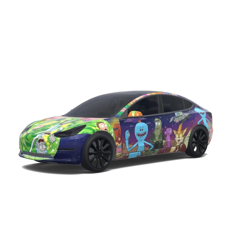Tesla Model 3 2017-2023 — Rick and morty styled design. wrap preview