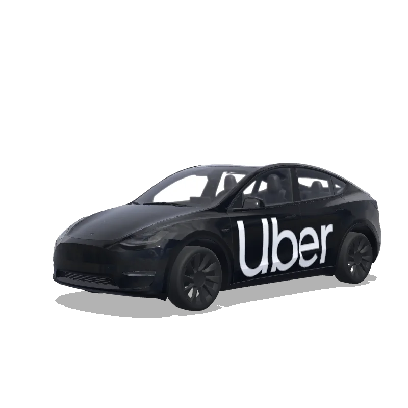 Tesla Model Y 2020-2024 — vista previa del diseño Fondo negro brillante con la palabra Uber.