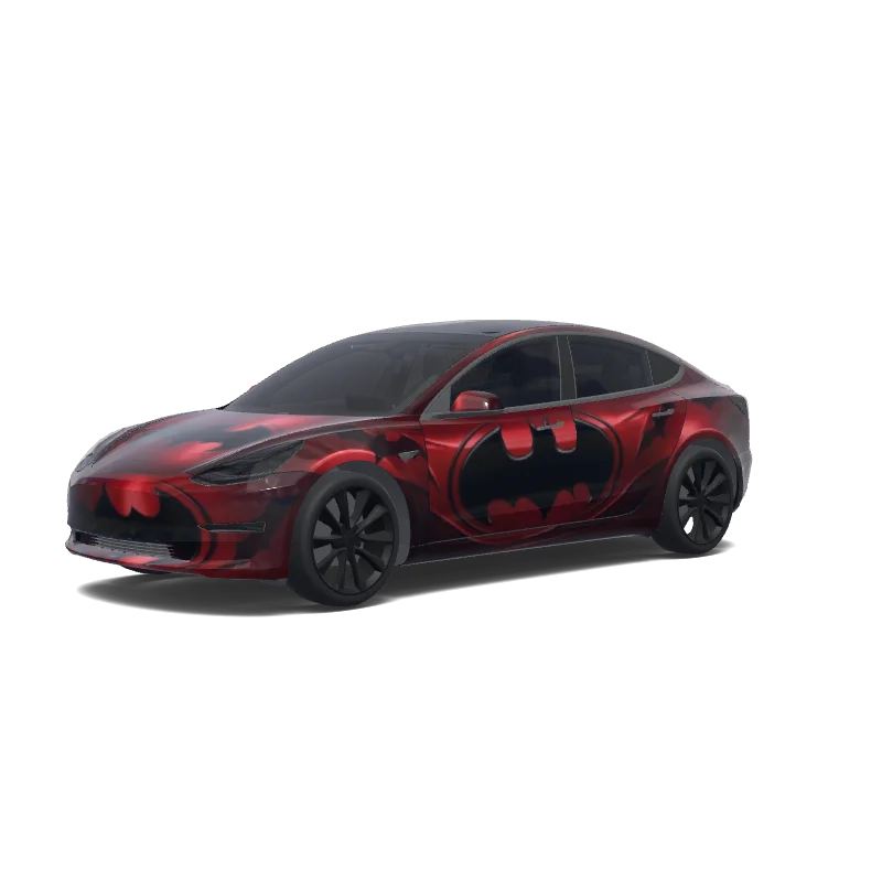 Tesla Model 3 2017-2023 — Metallic red with the Batman theme. Colors: red. 랩 미리보기