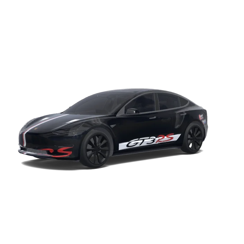 Tesla Model 3 2017-2023 — Wrap-Vorschau: porsche 911 gt3 rs wrap. Colors: black.