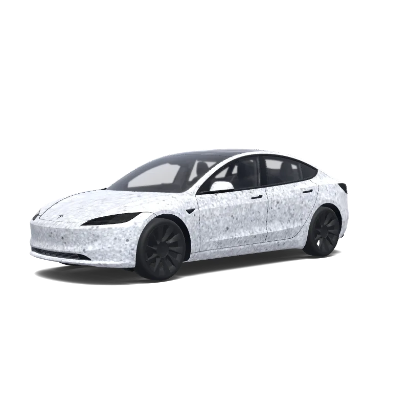 Tesla Model 3 (2024+) Standard & Premium — Wrap-Vorschau: Sparkly white, glittery with small glitter specks. Colors: white.