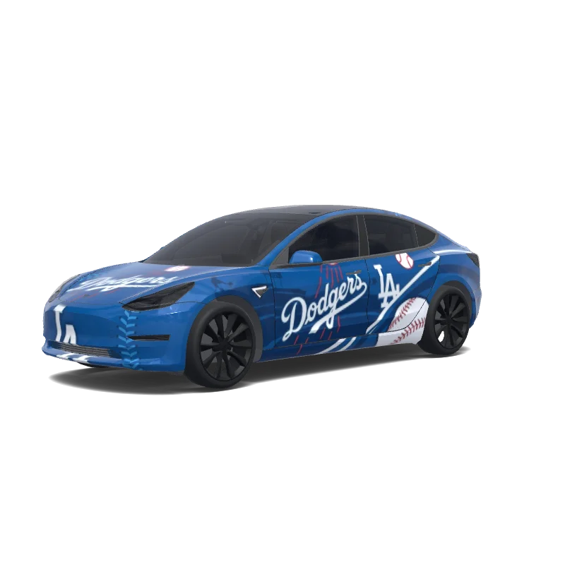 Tesla Model 3 2017-2023 — vista previa del diseño LA Dodgers Baseball. Colors: blue.