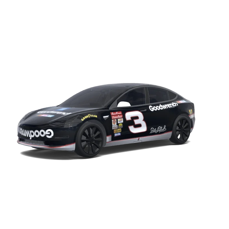 Tesla Model 3 2017-2023 — aperçu du wrap Dale Earnhardt sr good wrench nascar. Colors: black.