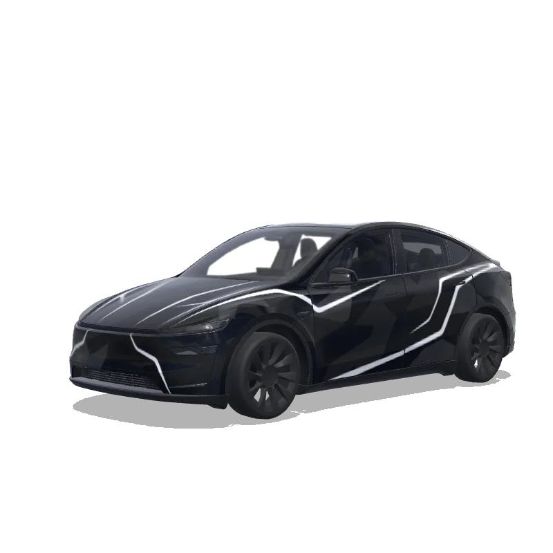 Tesla Model Y (2025+) Premium — vista previa del diseño Sobre negro sigilo. Colors: white.