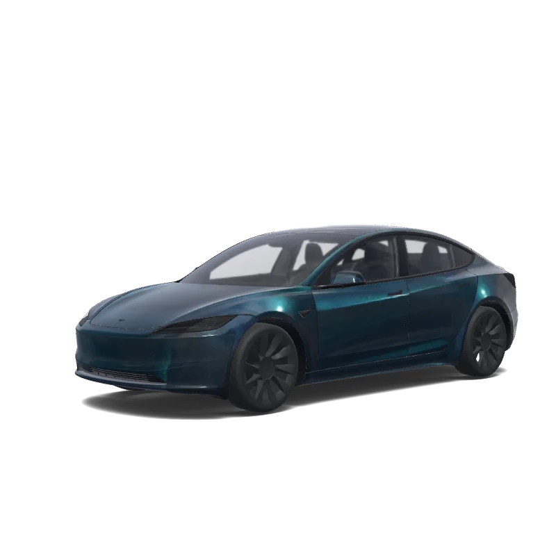 Tesla Model 3 (2024+) Standard & Premium — Wrap-Vorschau: Dark Blue-green metallic shining color wrap.