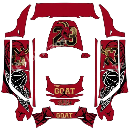 Tesla Model 3 (2024+) Standard & Premium — textura PNG del diseño #23 is the goat. Red themed around Michael Jordan