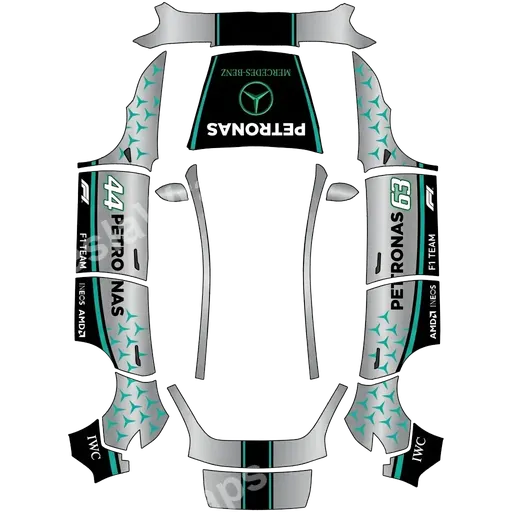Tesla Model Y (2025+) Standard — textura PNG del diseño 2026 F1 style Mercedes Petronas.