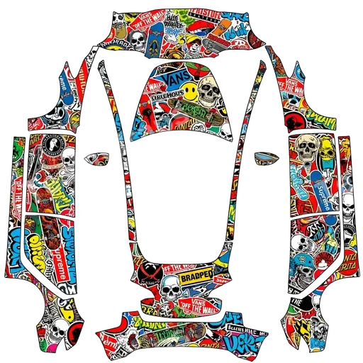 Tesla Model 3 2017-2023 — cool skater stickers all over PNG wrap texture