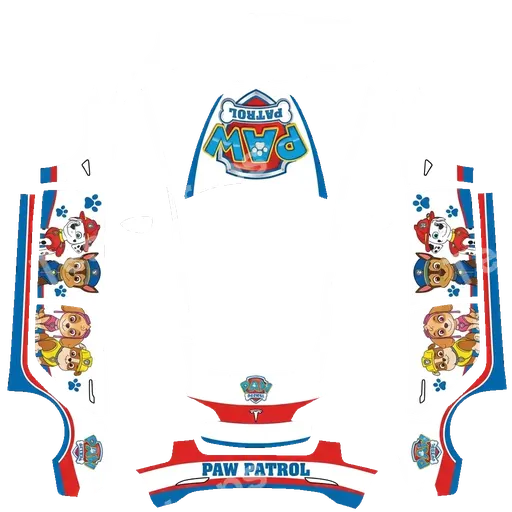 Tesla Model 3 2017-2023 — PNG-Wrap-Textur: paw patrol on white car, Badge on car hood, style Concise