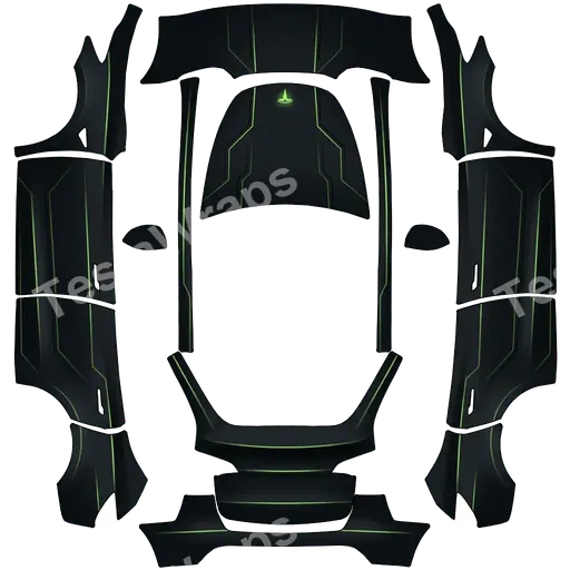 Tesla Model Y 2020-2024 — Futuristic, minimalistic, dark with less lime green effects PNG wrap texture