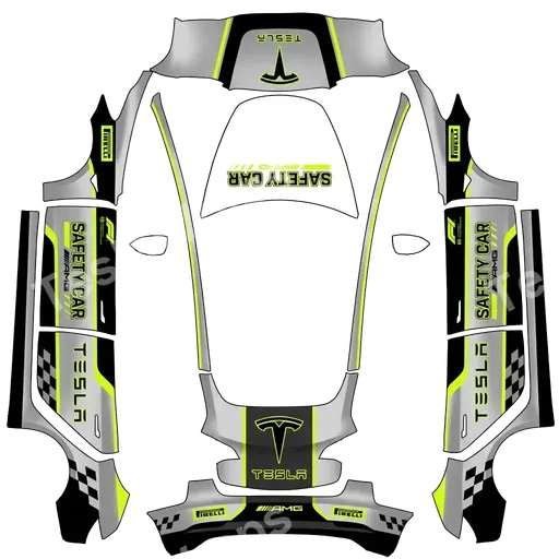 Tesla Model 3 2017-2023 — textura PNG del diseño f1 safety car design with tesla wording