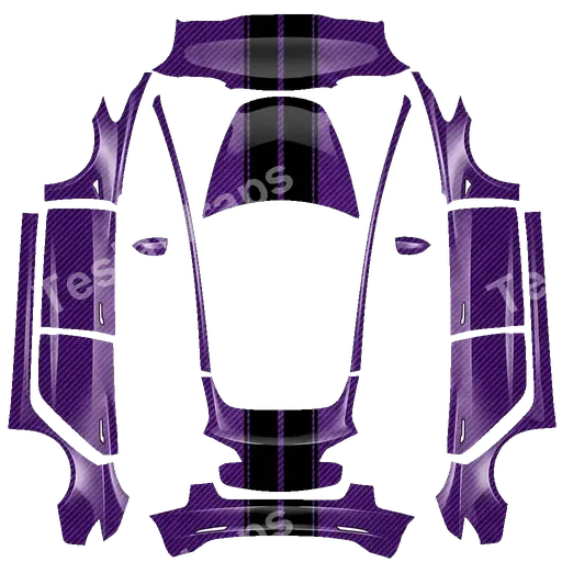 Tesla Model 3 2017-2023 — PNG-Wrap-Textur: purple carbon fiber with black racing stripes gloss
