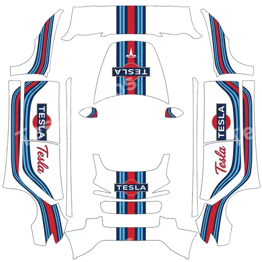 Tesla Model 3 (2024+) Standard & Premium — textura PNG del diseño Look Martini racing avec la marque Tesla inclue