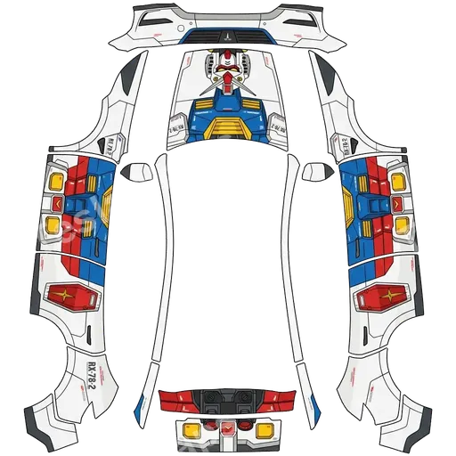 Tesla Model Y (2025+) Premium — Gundam RX78 Design with white background PNG wrap texture