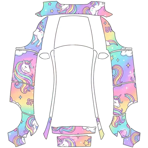 Tesla Model Y (2025+) Premium — Girly, rainbow, unicorn. PNG wrap texture