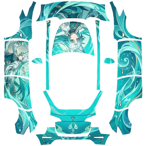 Tesla Model Y 2020-2024 — Feixiao from Honkai Star Rail with turquoise PNG 랩 텍스처