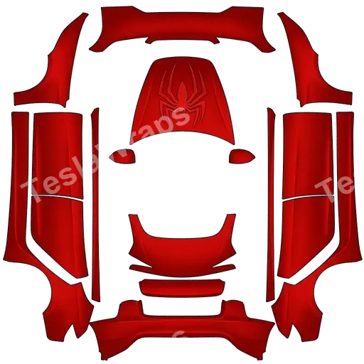 Tesla Model 3 (2024+) Performance — PNG-Wrap-Textur: Spider logo on hood. Colors: red.
