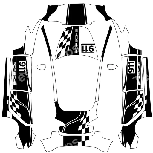 Tesla Model 3 2017-2023 — porsche wrap. Colors: black, white. PNG wrap texture
