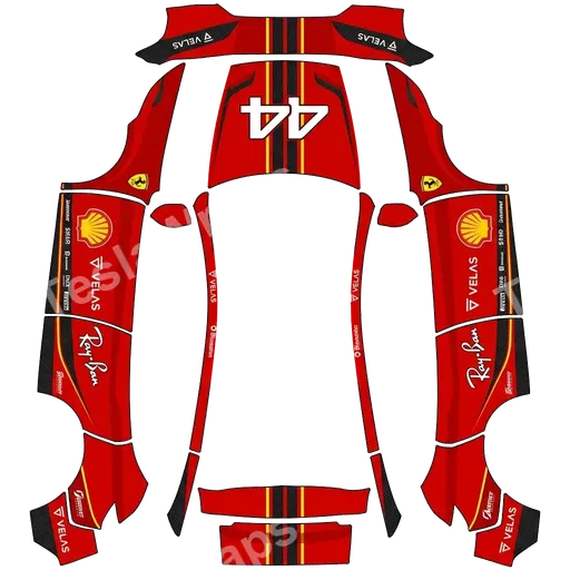 Tesla Model Y (2025+) Premium — Ferrari f1 Car Wrap with Lewis Hamilton's Number 44. PNG wrap texture