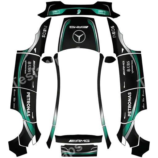 Tesla Model Y (2025+) Premium — PNG-Wrap-Textur: Mercedes Amg petronas F1.