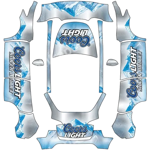 Tesla Model Y 2020-2024 — Coors light silver bullet with the blue mountains. PNG 랩 텍스처