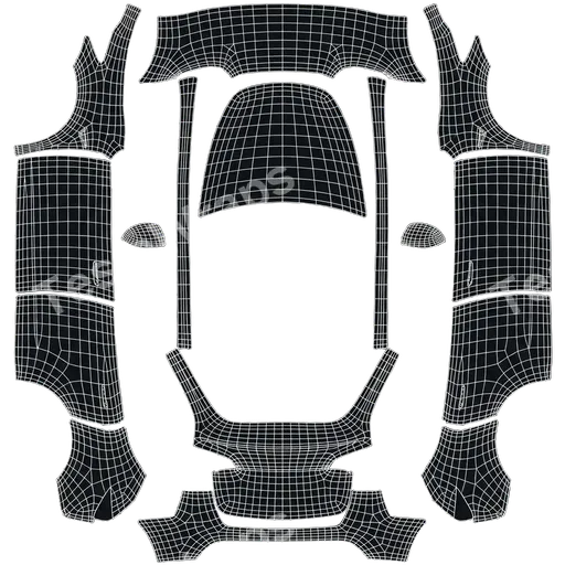 Tesla Model Y 2020-2024 — texture PNG du wrap white wireframe that follows the curves and panels of the car.