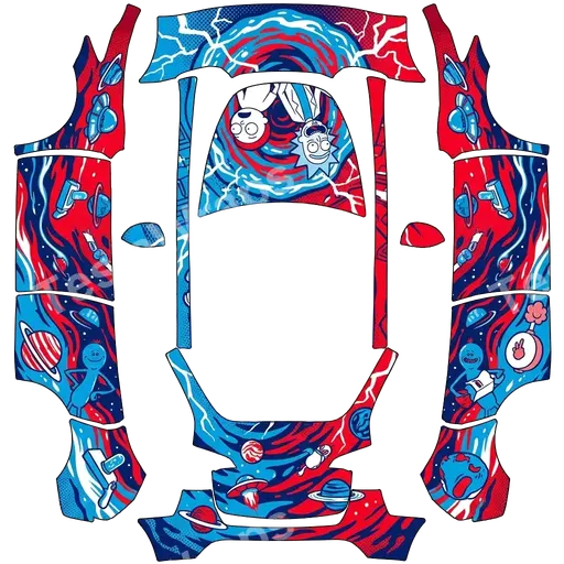 Tesla Model Y 2020-2024 — PNG-Wrap-Textur: Rick and Morty. Colors: red, blue, white.