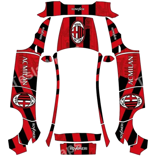 Tesla Model Y (2025+) Premium — Macchina della squadra calcio milan. Colors: red. PNG wrap texture