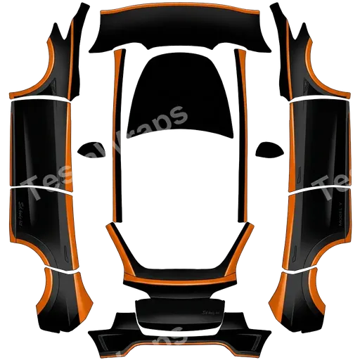 Tesla Model Y 2020-2024 — texture PNG du wrap Model y 2024 Sd body kit with orange line and all matte black colour