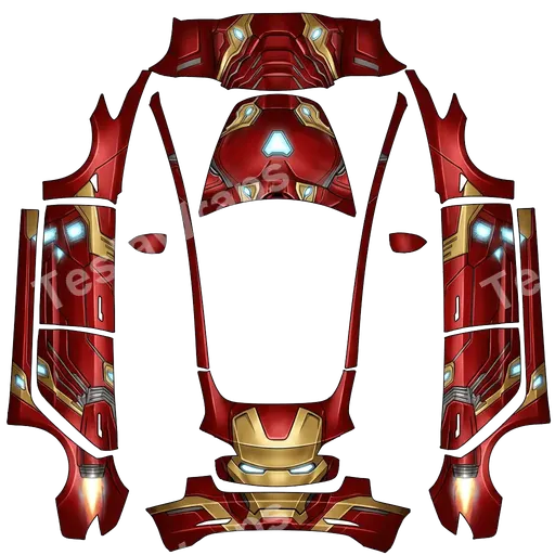 Tesla Model 3 2017-2023 — Marvel Iron Man car paint job PNG wrap texture