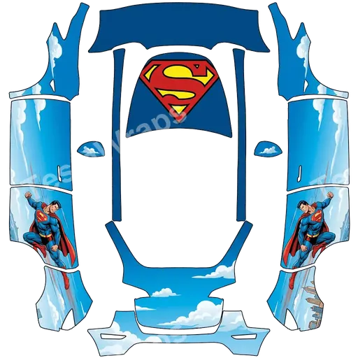 Tesla Model Y 2020-2024 — A superman flying on the side. The hood is super man’s logo. PNG 涂装贴图