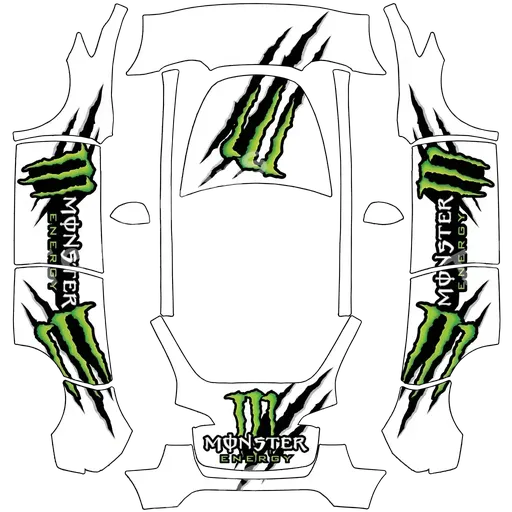 Tesla Model Y 2020-2024 — PNG-Wrap-Textur: Monster Energy logo auto soll weiß bleiben
