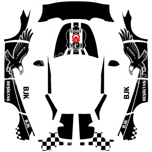 Tesla Model Y 2020-2024 — beşiktaş futbol klübü renkleri, logosu ve kartal resimleriyle tasarla PNG wrap texture