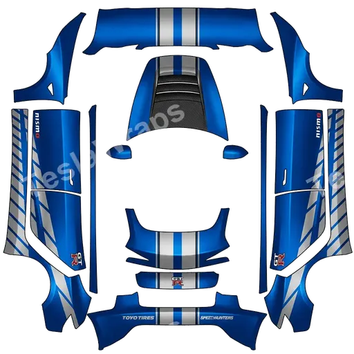 Tesla Model 3 (2024+) Standard & Premium — Fast & Furious Nissan skyline GTR R34 PNG wrap texture