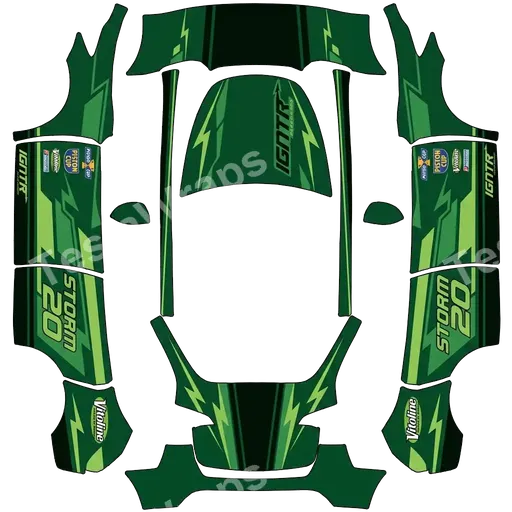 Tesla Model Y 2020-2024 — Jackson Storm from cars 3. Colors: green. PNG wrap texture
