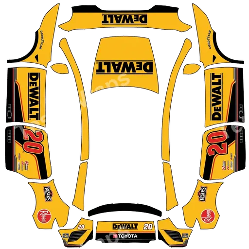 Tesla Model Y L 2025+ — christopher bell yellow DeWALT nascar car PNG wrap texture