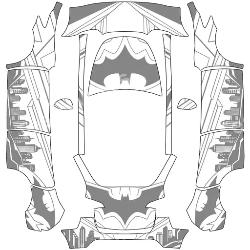 Tesla Model Y 2020-2024 — Batman keeping with white and grey design and simple. Colors: white. PNG wrap texture