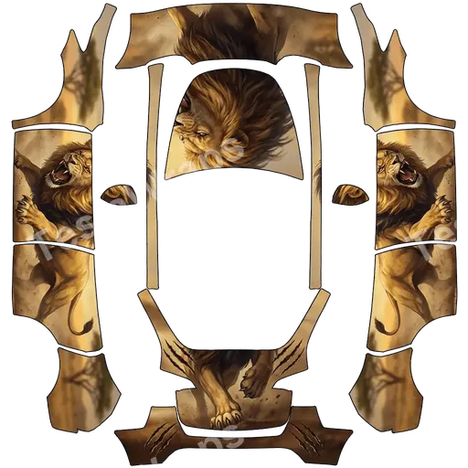 Tesla Model Y 2020-2024 — attacking lion on both left and right side of the template PNG wrap texture