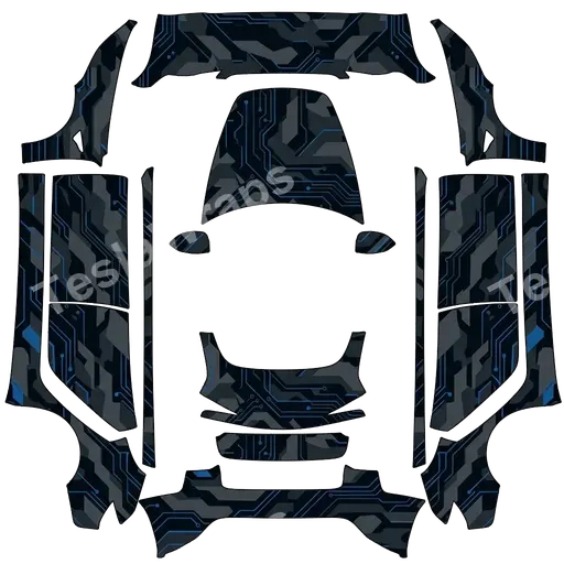 Tesla Model 3 (2024+) Standard & Premium — Reprends le wrap précédent mais enlève les écritures sur le capot. PNG wrap texture