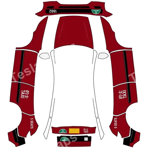 Tesla Model Y (2025+) Premium — PNG-Wrap-Textur: Hong Kong Red Taxi.