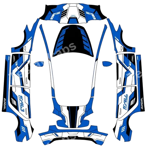 Tesla Model 3 2017-2023 — textura PNG del diseño Put gundam theme. Colors: white, blue, black.
