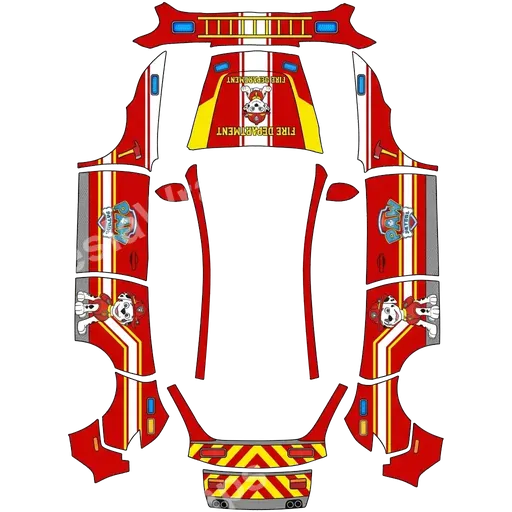 Tesla Model Y (2025+) Standard — Paw patrol fire truck. PNG wrap texture