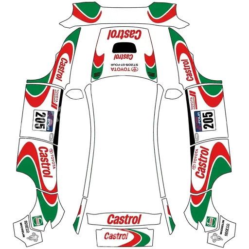 Tesla Model Y (2025+) Premium — Castrol ST205 GT-FOUR. PNG 랩 텍스처