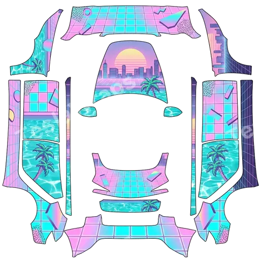 Tesla Model 3 (2024+) Standard & Premium — Vaporwave Pool aesthetics. PNG wrap texture