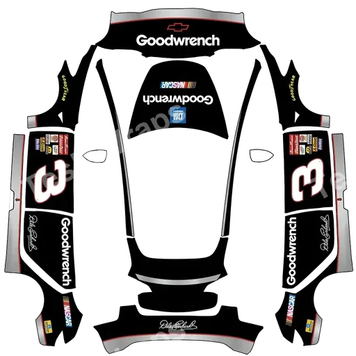 Tesla Model 3 2017-2023 — texture PNG du wrap Dale Earnhardt sr good wrench nascar. Colors: black.